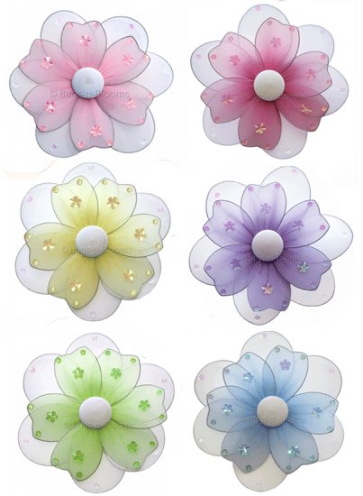 Lot 8"" Multi Layered Daisy Flowers 6 piece Set daisies flower (Pink, Purple, Yellow, Blue, Green an