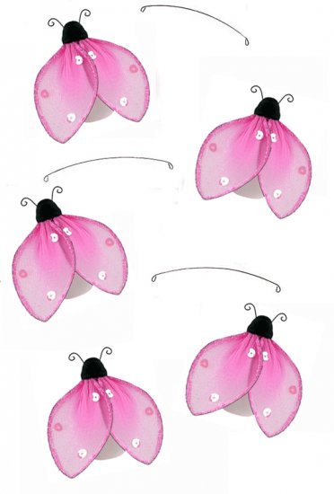 24"" Pink Glitter Ladybug Mobile - nylon hanging ceiling wall baby nursery room wedding decor decora