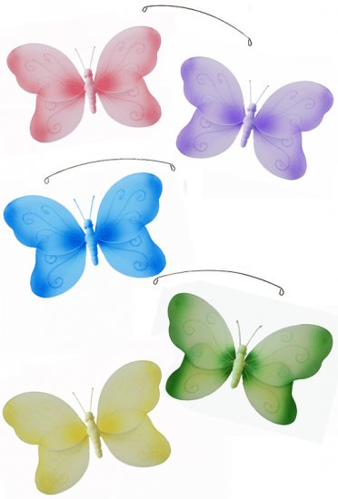 24"" Pink Purple Yellow Blue Green Swirl Butterfly Mobile - nylon hanging ceiling wall baby nursery