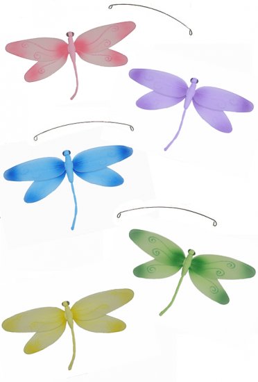24"" Pink Purple Yellow Blue Green Swirl Dragonfly Mobile - nylon hanging ceiling wall baby nursery