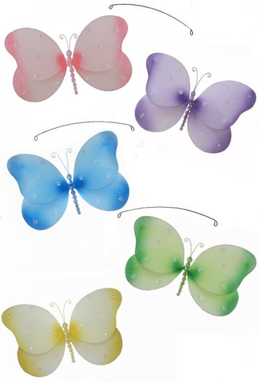 24"" Pink Purple Yellow Blue Green Sparkle Butterfly Mobile - nylon hanging ceiling wall baby nurser