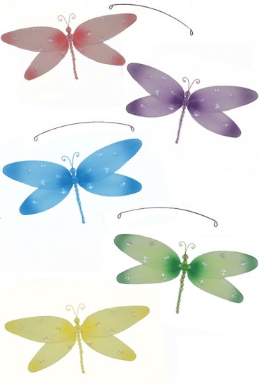 24"" Pink Purple Yellow Blue Green Sparkle Dragonfly Mobile - nylon hanging ceiling wall baby nurser