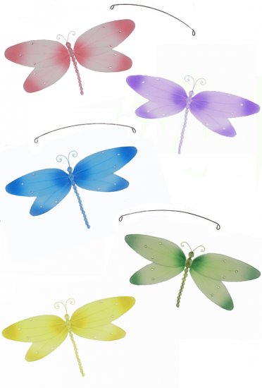 24"" Pink Purple Yellow Blue Green Crystal Dragonfly Mobile - nylon hanging ceiling wall baby nurser