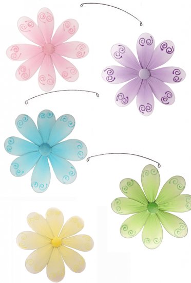 24"" Pink Purple Yellow Blue Green Swirl Flower Mobile - nylon hanging ceiling wall baby nursery roo