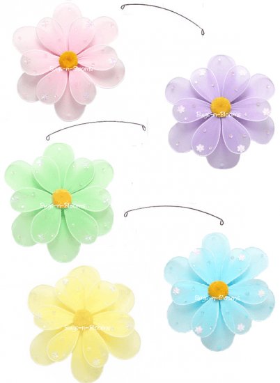 24"" Pink Purple Yellow Blue Green Sequined Flower Mobile - nylon hanging ceiling wall baby nursery