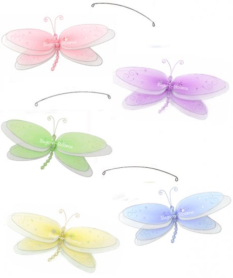 24"" Pink Purple Yellow Blue Green Multi Layered Dragonfly Mobile - nylon hanging ceiling wall baby