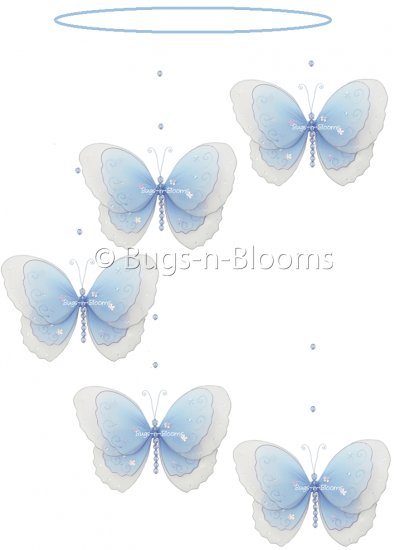 24"" Blue Multi Layered Spiral Butterfly Mobile - nylon hanging ceiling wall baby nursery room weddi