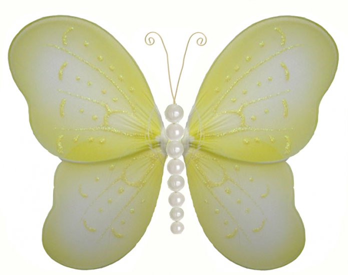 10"" Yellow Pearl Butterfly - nylon hanging ceiling wall baby nursery room wedding decor decoration