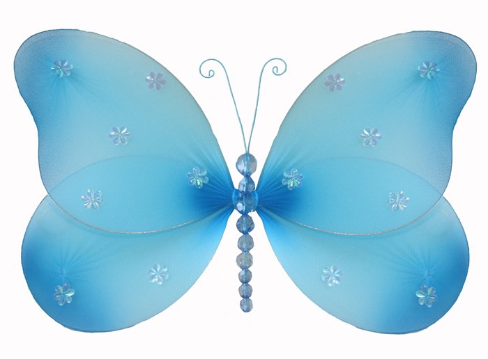 7"" Blue Sparkle Butterfly - nylon hanging ceiling wall baby nursery room wedding decor decoration d