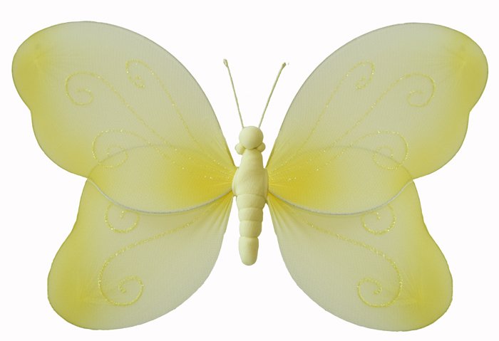 7"" Yellow Swirl Glitter Butterfly - nylon hanging ceiling wall baby nursery room wedding decor deco