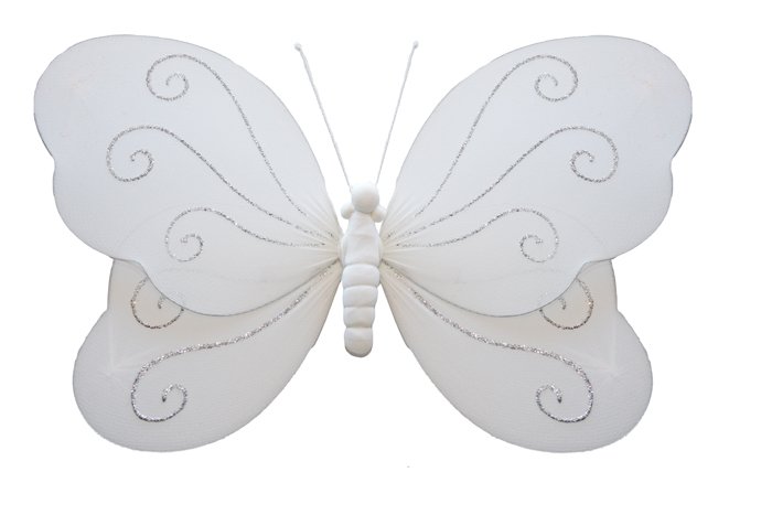 7"" White Swirl Glitter Butterfly - nylon hanging ceiling wall baby nursery room wedding decor decor