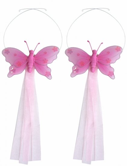 Dark Pink (Fuschia) Jewel Butterfly Curtain Tieback Pair / Set - holder tiebacks tie backs girls nur