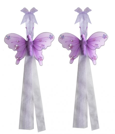 Purple Jewel Butterfly Curtain Tieback Pair / Set - holder tiebacks tie backs girls nursery room dec