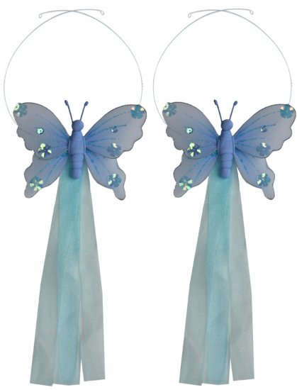 Blue Jewel Butterfly Curtain Tieback Pair / Set - holder tiebacks tie backs girls nursery room decor
