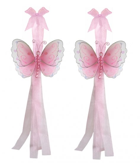 Pink Multi-Layered Butterfly Curtain Tieback Pair / Set - holder tiebacks tie backs girls nursery ro