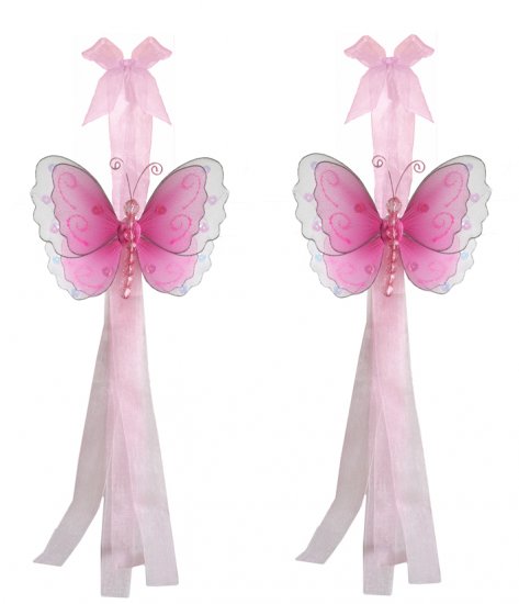 Dark Pink (Fuschia) Multi-Layered Butterfly Curtain Tieback Pair / Set - holder tiebacks tie backs g