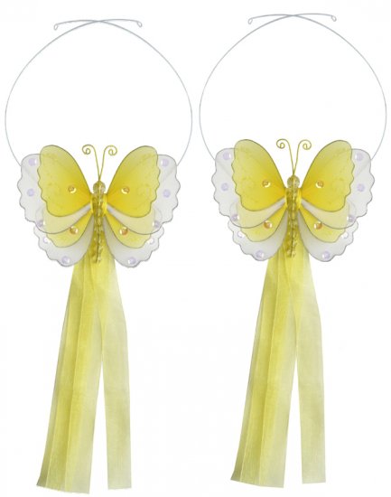 Yellow Multi-Layered Butterfly Curtain Tieback Pair / Set - holder tiebacks tie backs girls nursery