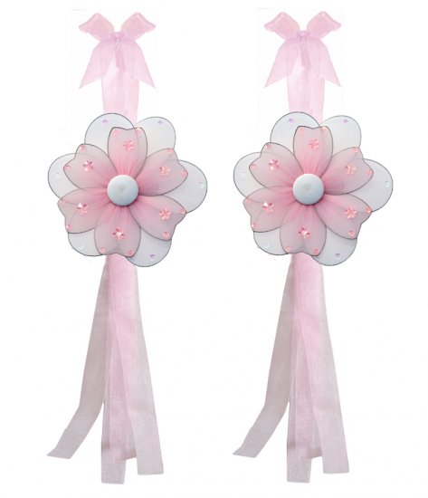 Pink Multi Layered Daisy Flower Curtain Tieback Pair / Set - holder tiebacks tie backs girls nursery