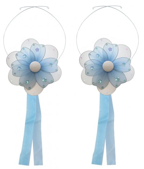Blue Multi Layered Daisy Flower Curtain Tieback Pair / Set - holder tiebacks tie backs girls nursery