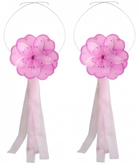 Dark Pink White Triple Layered Daisy Flower Curtain Tieback Pair / Set - holder tiebacks tie backs g
