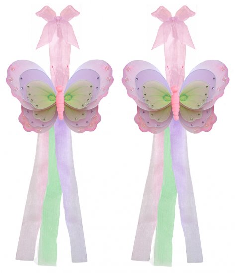 Pink Purple Green Triple Layered Butterfly Curtain Tieback Pair / Set - holder tiebacks tie backs gi
