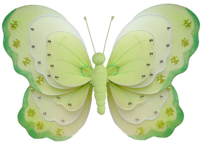 10"" Green & White Triple Layered Butterfly - nylon hanging ceiling wall baby nursery room wedding d
