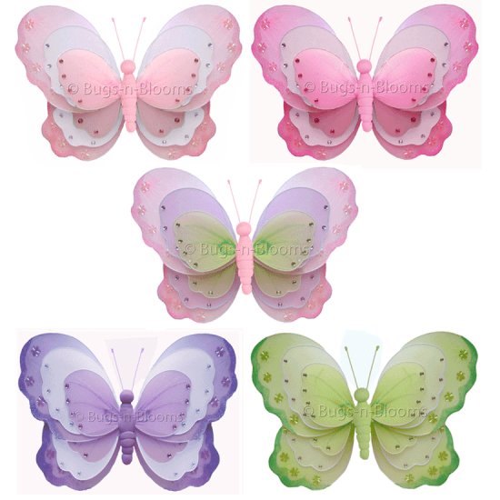 13" Triple Layered Butterflies 5pc Set (Pink, Purple, Dk Pink, Green) decor decorations