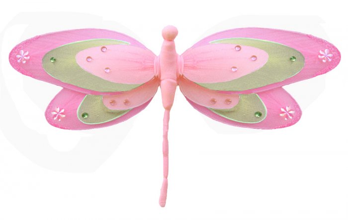 13"" Dark Pink (Fuschia), Green & Pink Triple Layered Dragonfly - nylon hanging ceiling wall baby nu