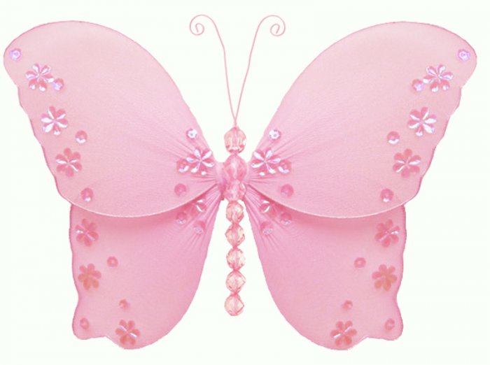 5"" Pink Twinkle Bead Sequin Butterfly - nylon hanging ceiling wall baby nursery room wedding decor