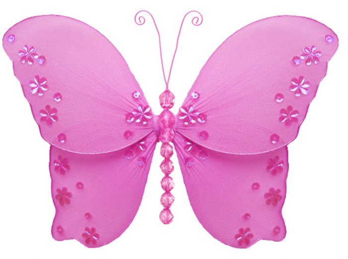18"" Dark Pink (Fuschia) Twinkle Bead Sequin Butterfly - nylon hanging ceiling wall baby nursery roo