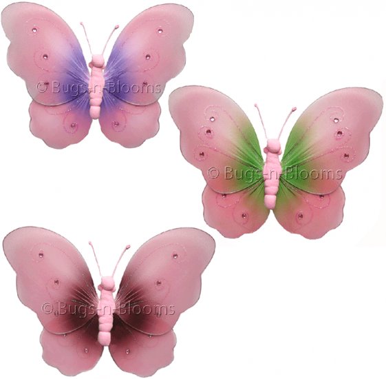 13"" Lot Two-Tone Butterflies 3 piece Set butterfly (Pink & Green, Pink & Brown, Pink & Purple) - ny