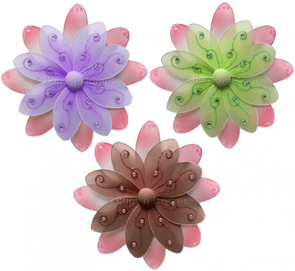 6" Lot Two-Tone Daisy Flowers 3 piece Set Daisies Flower (Pink & Green, Pink & Brown, Pink & Purple