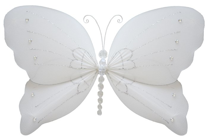 10"" White Crystal Butterfly - nylon hanging ceiling wall nursery bedroom decor decoration decoratio