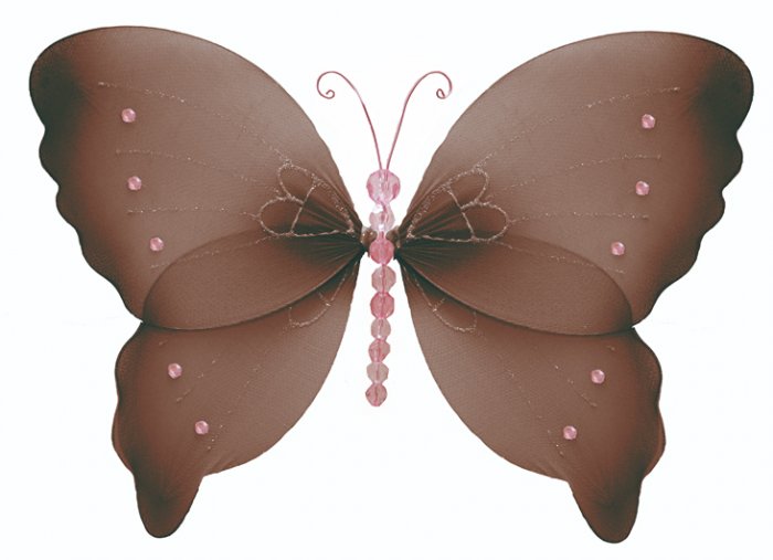 18"" Brown Pink Crystal Butterfly - nylon hanging ceiling wall nursery bedroom decor decoration deco