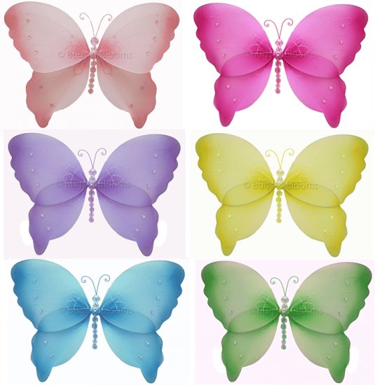 7"" Lot Crystal Butterflies 6 piece Set butterfly - nylon hanging ceiling wall nursery bedroom decor