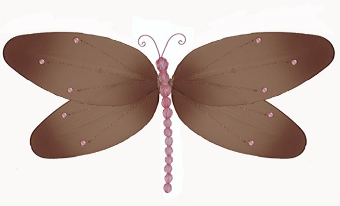 10"" Brown Pink Crystal Dragonfly - nylon hanging ceiling wall nursery bedroom decor decoration deco