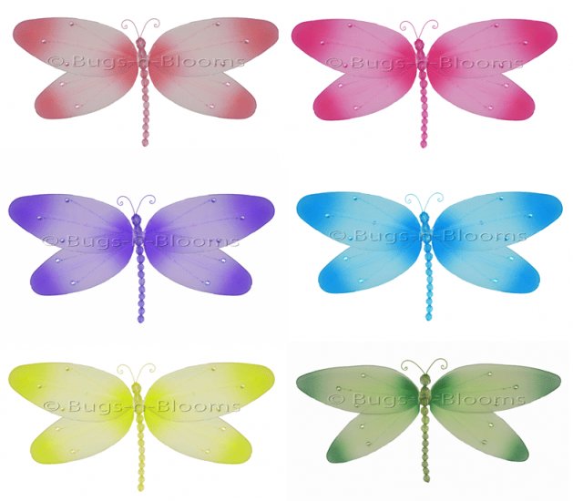 7"" Lot Crystal Dragonflies 6 piece Set dragonfly - nylon hanging ceiling wall nursery bedroom decor