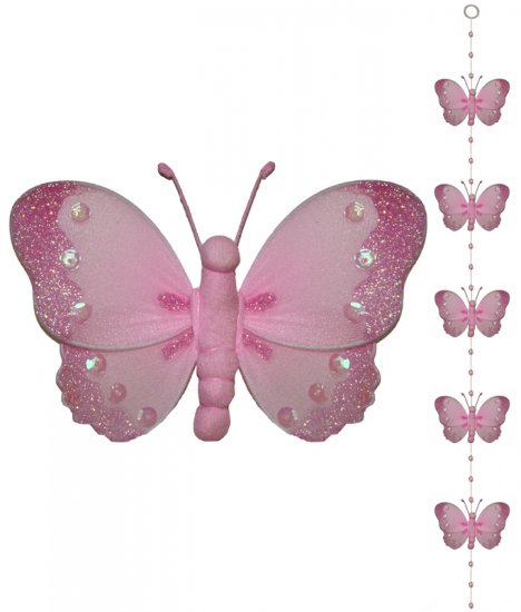 Pink Butterfly Garland String Mobile - nylon hanging ceiling wall nursery bedroom decor decoration d