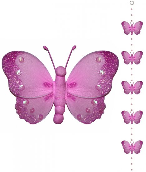 Dark Pink (Fuschia) Butterfly Garland String Mobile - nylon hanging ceiling wall nursery bedroom dec