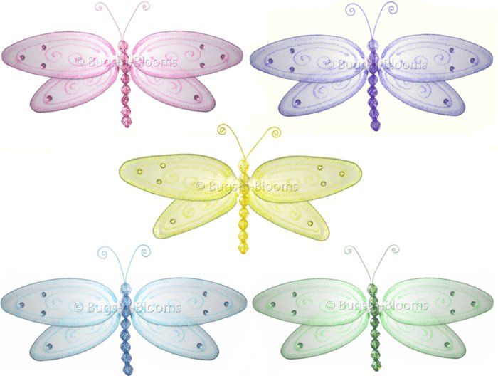 10"" Lot Glitter Dragonflies 5 piece Set dragonfly - nylon hanging ceiling wall nursery bedroom deco