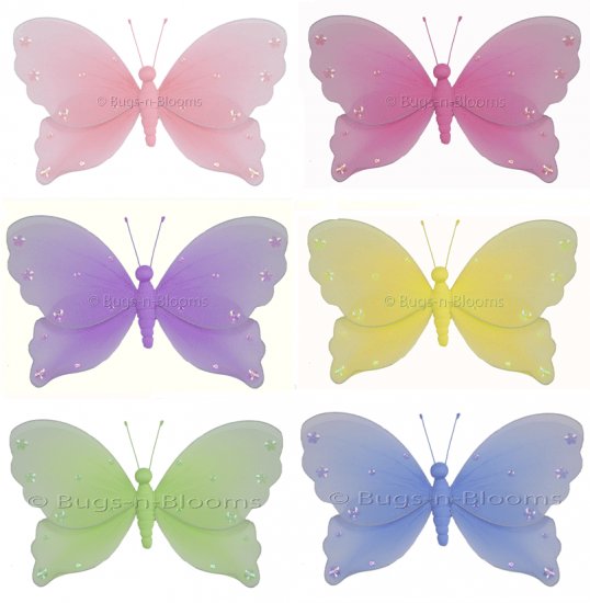 10"" Lot Jewel Butterflies 6 piece Set butterfly - nylon hanging ceiling wall nursery bedroom decor