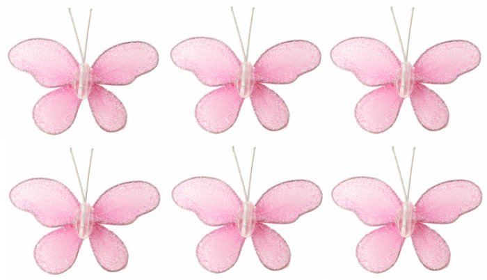 2"" Pink Mini Glitter Butterfly Butterflies 6pc set - nylon hanging ceiling wall nursery bedroom dec