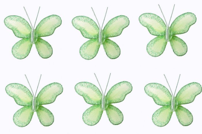 2"" Green Mini Glitter Butterfly Butterflies 6pc set - nylon hanging ceiling wall nursery bedroom de