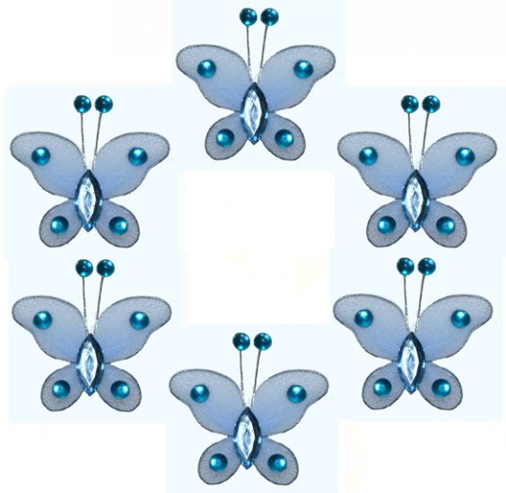 2"" Blue Mini Bead Butterfly Butterflies 6pc set - nylon hanging ceiling wall nursery bedroom decor