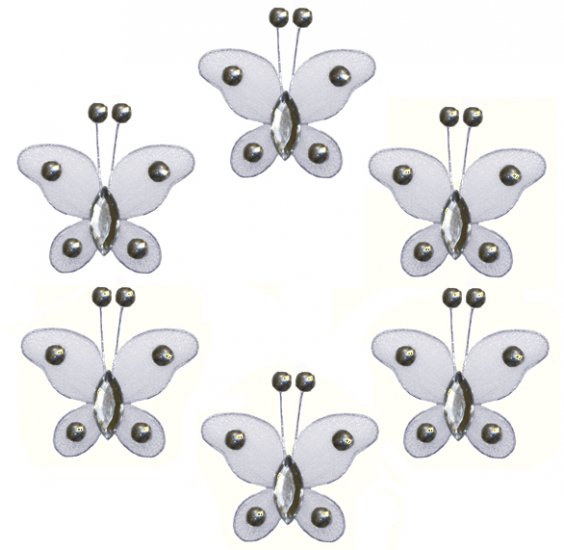 2"" White Mini Bead Butterfly Butterflies 6pc set - nylon hanging ceiling wall nursery bedroom decor
