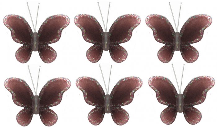 2"" Brown Mini Glitter Butterfly Butterflies 6pc set - nylon hanging ceiling wall nursery bedroom de