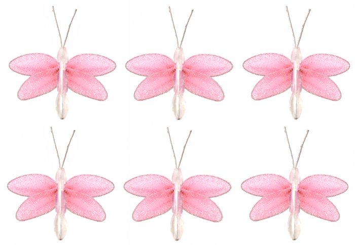 2"" Pink Mini Glitter Dragonfly Dragonflies 6pc set - nylon hanging ceiling wall nursery bedroom de