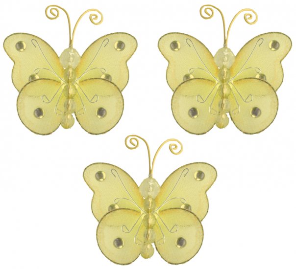 3"" Yellow Mini Wire Bead Butterfly Butterflies 3pc set - nylon hanging ceiling wall nursery bedroom