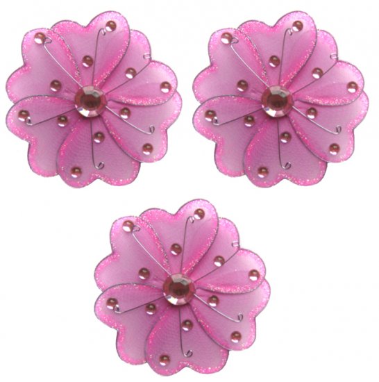 4"" Dark Pink (Fuschia) Mini Wire Daisy Flower Daisies Flowers 3pc set - nylon hanging ceiling wall