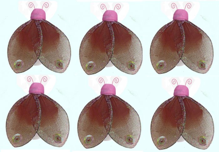 2"" Brown Pink Mini Glitter Ladybugs 6pc set - nylon hanging ceiling wall nursery bedroom decor deco